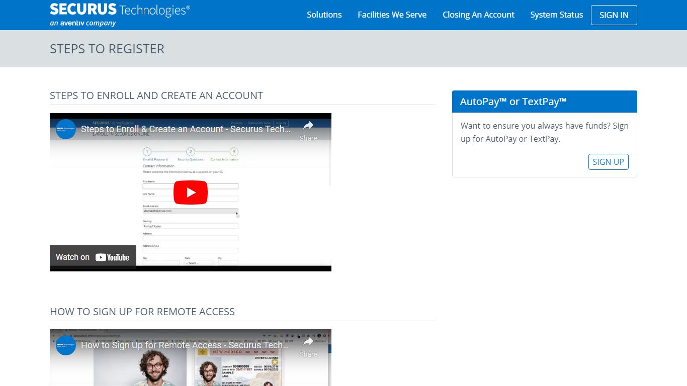Steps To Register - Securus Technologies