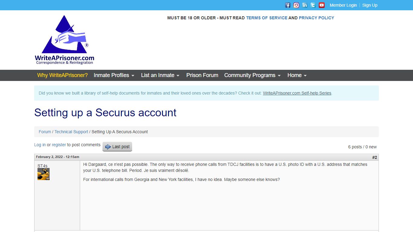 Setting up a Securus account | WriteAPrisoner.com