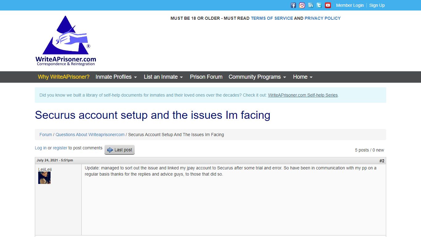 Securus account setup and the issues Im facing